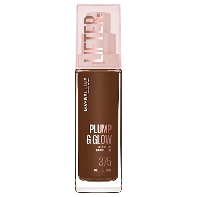 Maybelline Lifter Plump & Glow Foundation, Liquid Foundation with 2% Niacinamide + Hyaluronic Acid, Plumping and Brightening Face Makeup, 375, 1 Count