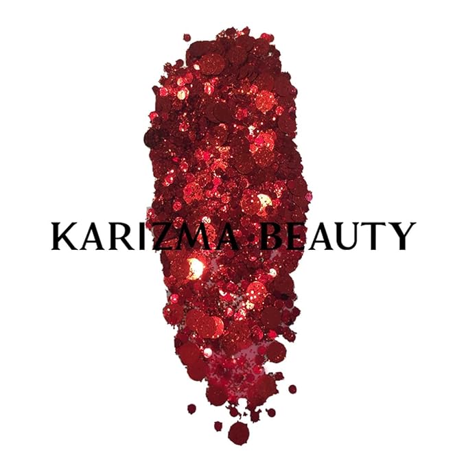 KARIZMA Vamp Glitter. 10g Chunky Face, Hair, Eye and Red Body for Women. Rave, Festival Accessories, Cosmetic Makeup. Loose Set