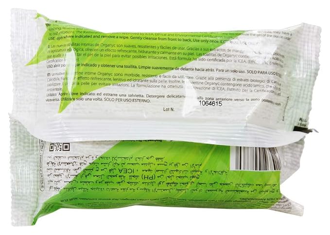 Organyc Feminine Hygiene Wipes, 20 Pieces Pack