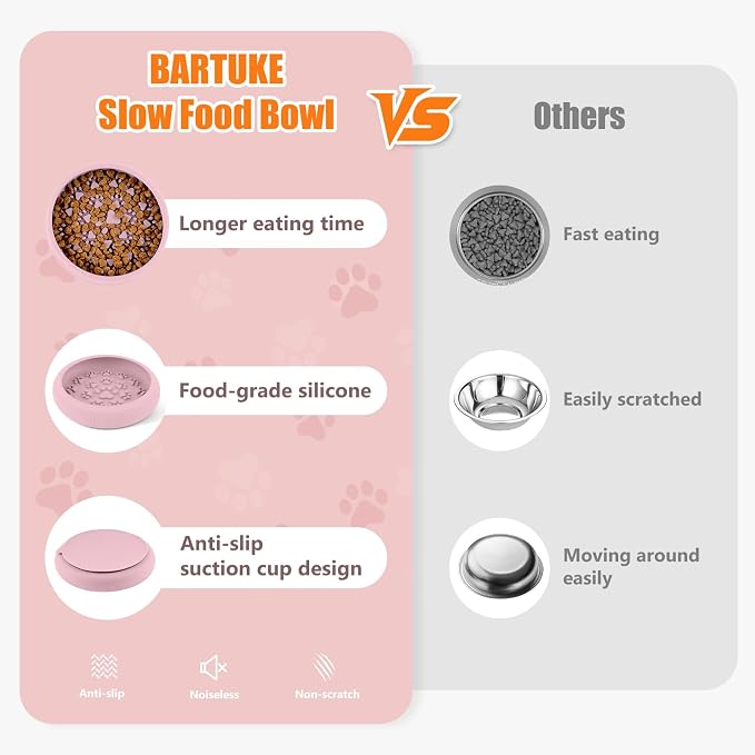 Silicone Dog Lick Bowl, Slow Feeder Dog Bowls with Strong Suction, Pink