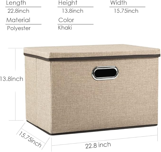 Extra Large Collapsible Storage Bins with Lids [5-Pack] Linen Fabric Foldable Storage Baskets Boxes Organizer Containers Cube with Cover for Bedroom Closet Office Nursery (22.8x15.75x13.8)