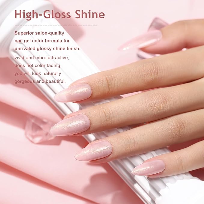 RARJSM Nude Glitter Pink Gel Polish Sparkle Pink Gold Shimmer Pigment Jelly Gel Nail Polish Sheer Transparent Neutral Color Skin Tone 15ml Natural Soak off UV LED Cured for Home Salon DIY Nail Art