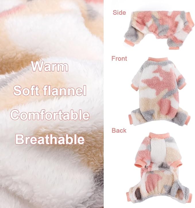 Yikeyo Dog Sweater, Dog Sweaters Pajamas for Small Dogs, Winter Pet Onesies Pjs,Puppy 4 Legged Sweater Clothes for Chihuahua Yorkie Teacup Jumpsuit,Cute Pet Outfits,Pink Camouflage,S,Chest 16.9IN