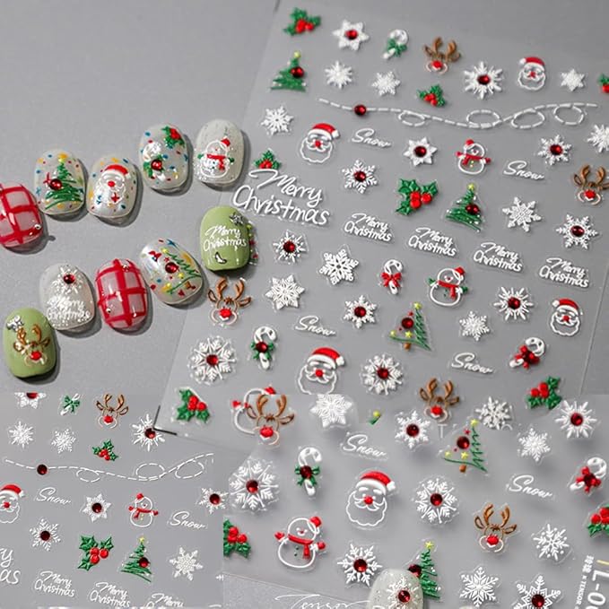 Christmas Nail Stickers for Nail Art, 5D Embossed Diamond Self-Adhesive Snowflake Nail Decals, Trees Nail Supplies Nail Art Design Accessories for Women and Girls Manicure DIY Decoration
