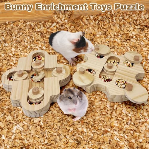 BNOSDM Hamster Foraging Toys Boredom Breaker Pet Rat Foraging Toys Bunny Puzzle Toys for Rabbits Interactive Bunny Toys Wooden Hamster Enrichment Toys for Guinea Pig Chinchillas Small Rodents,5-Hole