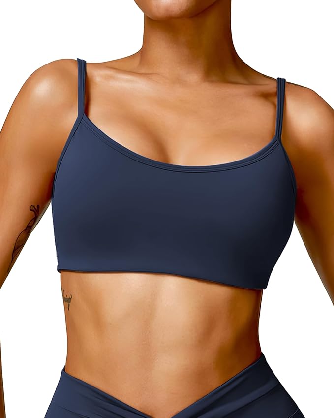 QUOJIZY Sports Bras for Women Open Back Workout Tops for Women Yoga Bra Spaghetti Straps Twist Back