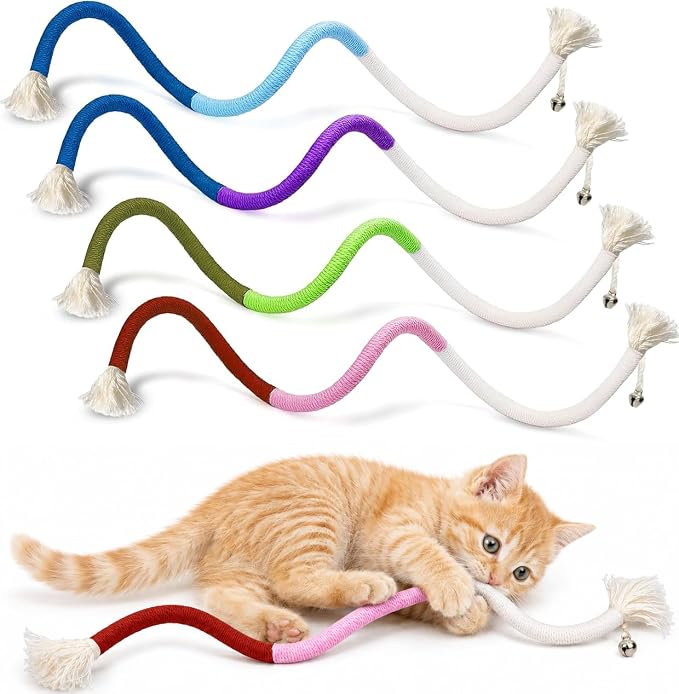 4-Pack Cat Toys for Indoor Cats, Woven Cotton Rope Toys with Bells
