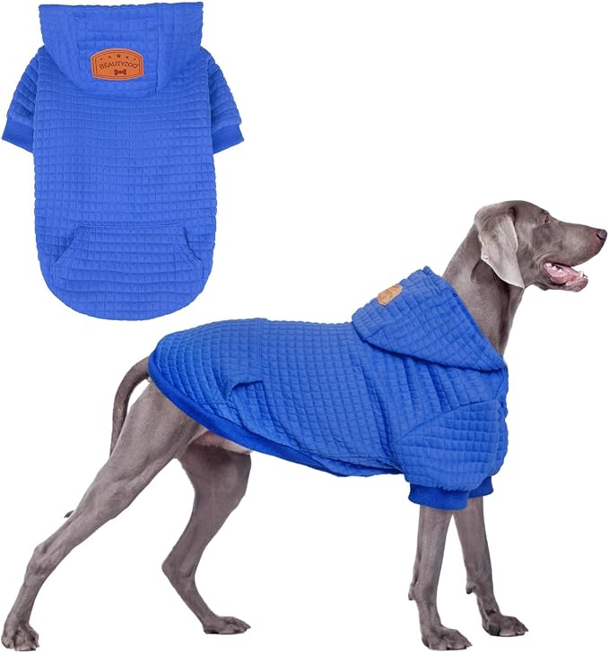 BEAUTYZOO Dog Hoodies Sweater for Large Dogs,Waffle‑Like Laminated Pet Coat | Warm Dog Sweatshirt with Pocket & Leash Hole,Pullover Clothes for Girl Boy Dogs,Stretchy & Easy‑On‑Off,Labrador & Great Danes
