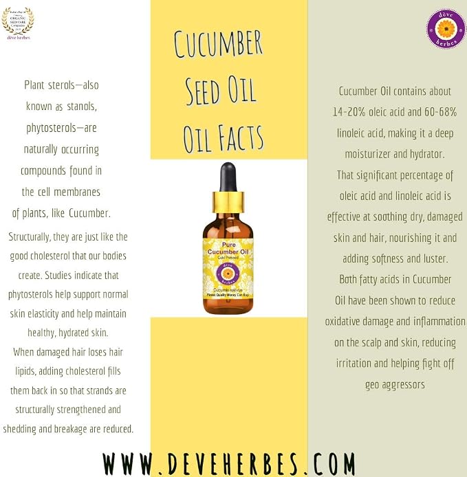 dève herbes Pure Cucumber Oil (Cucumis sativus) Cold Pressed 200ml (6.76 oz)