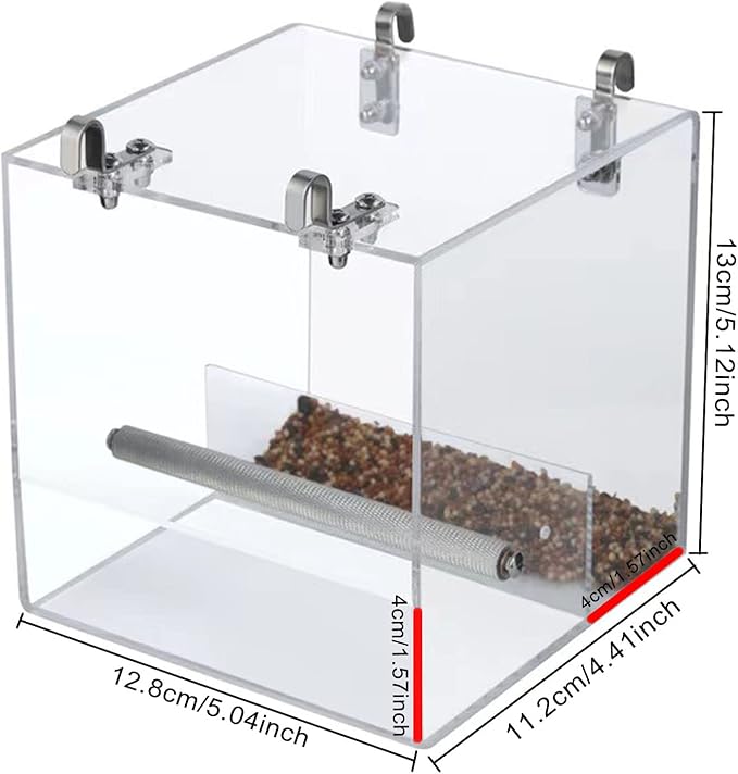 No Mess Bird Feeder for Cage, Automatic Acrylic Bird Feeder Seed Catcher Tray Cage with Stainless Steel Hooks for Small Parrots Canary Parakeet Budgerigar Crested Cockatiel Lovebird (Small) | Bird Feeder Cage with Stainless Steel Hooks for Small Bird P...