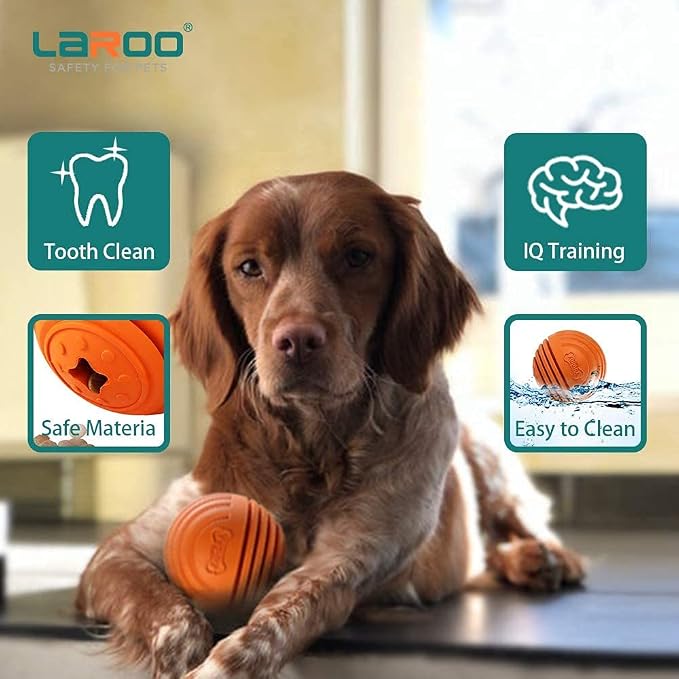 LaRoo Dog Puzzle Toy, Interactive Dog Toys for Treat Dispensing, Medium and Large Dogs,Dog Treat Ball for Teeth/Slow Feeder/IQ Training/Playing (3.5in Orange)