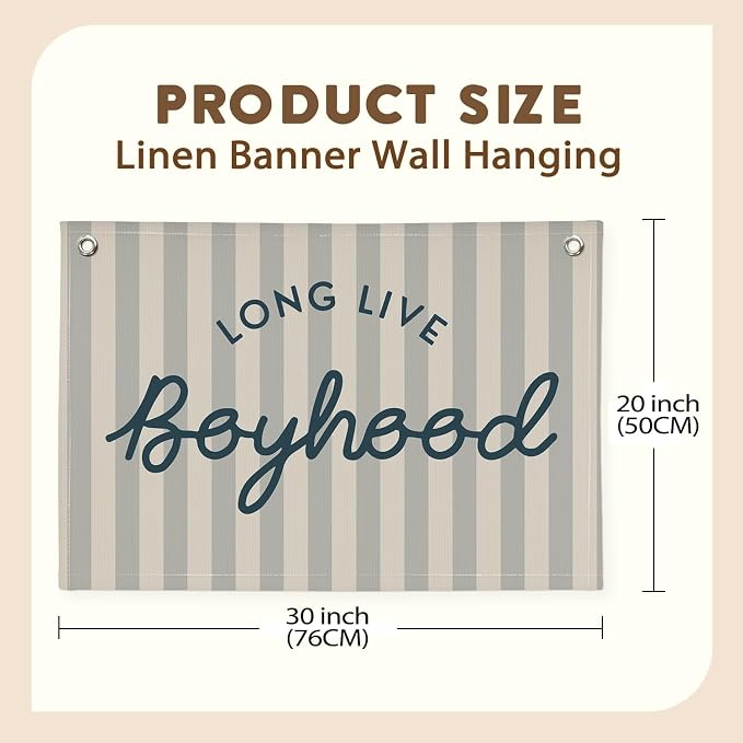 Long Live Boyhood Banner Boys Room Decor, Toddler Nursery Playroom Wall Art for Bedroom Living Room Dorm Toddler Decorations Teen Boy Room Kid Banners Wall Hanging Linen Flag30x20