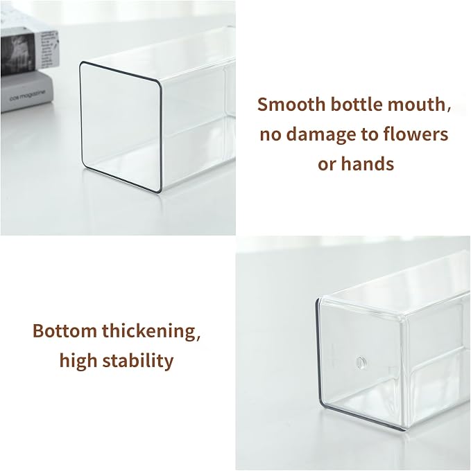 Acrylic Square Flower Vase, Non-breakable Vase, 4" x 4" x 10" Tall Clear Vases for Flower, Large Cube Floral Plant Container, Planter Terrarium for Wedding Party Event, Home Office Decor