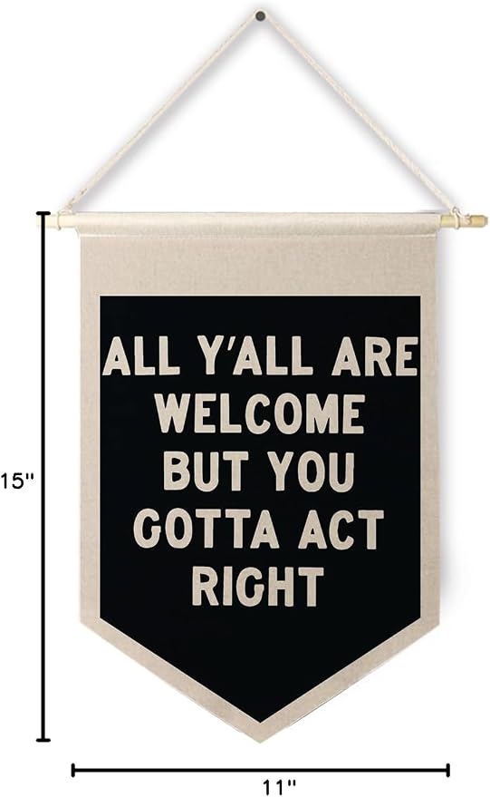 Qpenm All Are Welcome Hanging Wall Canvas Banner,Welcome Hanging Pennant Flag Prints,Funny Posters & Prints Canvas Banner,Funny Classroom Home Living Room Office Wall Art Decor