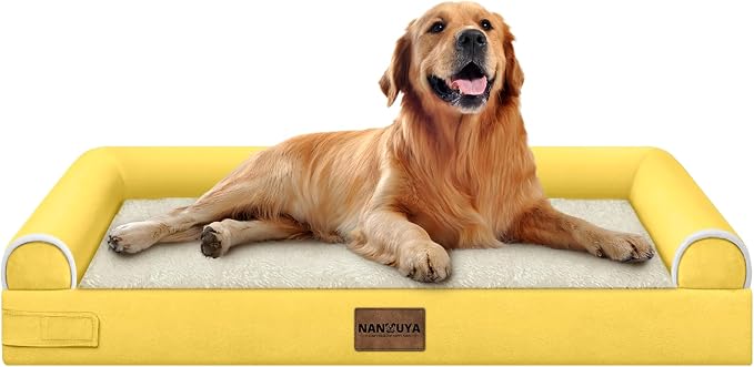 Orthopedic Dog Bed for X-Large Dogs, 40 x 32 Inch, Ginger | Egg crate foam for joint support, 3-sided bolster pet sofa, waterproof lining, washable cover, and non-skid base