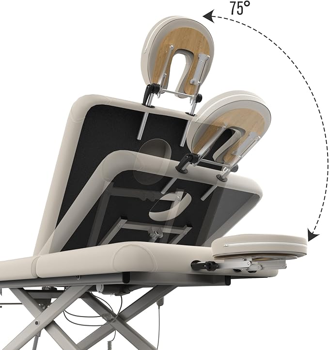 Electric Massage Bed with Adjustable Height and Backrest, Electric Massage Table for Treatment, Physical Therapy and Spa Facial Bed, 2 Motor, Hydraulic Equipment, Remote Control, 32 W x 75 L, Beige