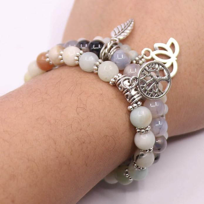 UEUC Tree of Life Yoga Healing Stone Bracelets,Multilayer Lotus Chakra Stone Reiki Bracelet Sets,Anxiety Crystal Natural Stone,for Women Stress Relief