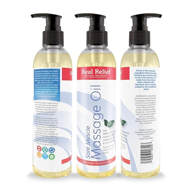 Arnica Massage Oil with Chamomile & Lavender Essential Oils, for Massage (Personal or Professional Use), 8 fl. oz.