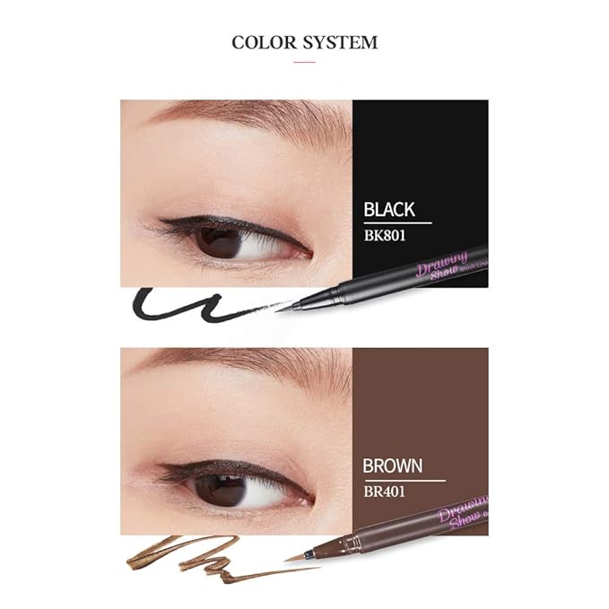 ETUDE Drawing Show Brush Eyeliner, Korean liquid eyeliner, Soft Pen Type, Clear-Cut Soft Brush, Precise Tip, Long-Lasting, Waterproof, Easy Clean, Korean Makeup, Beauty, Black (0.021 Ounce)