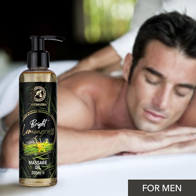 Massage Oil Lemongrass 6.8.Fl Oz / 200ml - Almond - Grape Seed - Wheat Germ - Lemongrass - Body Care Oil for All Skin Types - Naturkosmetik - Massage Oil with a Wonderful Fragrance