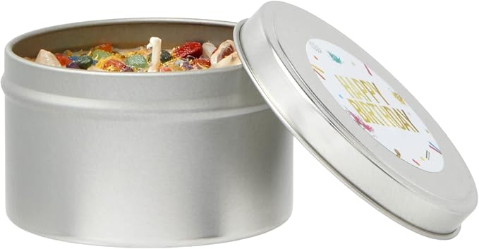 Happy Birthday Candle by New Moon Beginnings - Intention & Manifestation - Birthday Wish Candle - Crystal & Herb Candles - Aromatherapy Candles - Soy Candle, 8 Ounce Round Tin