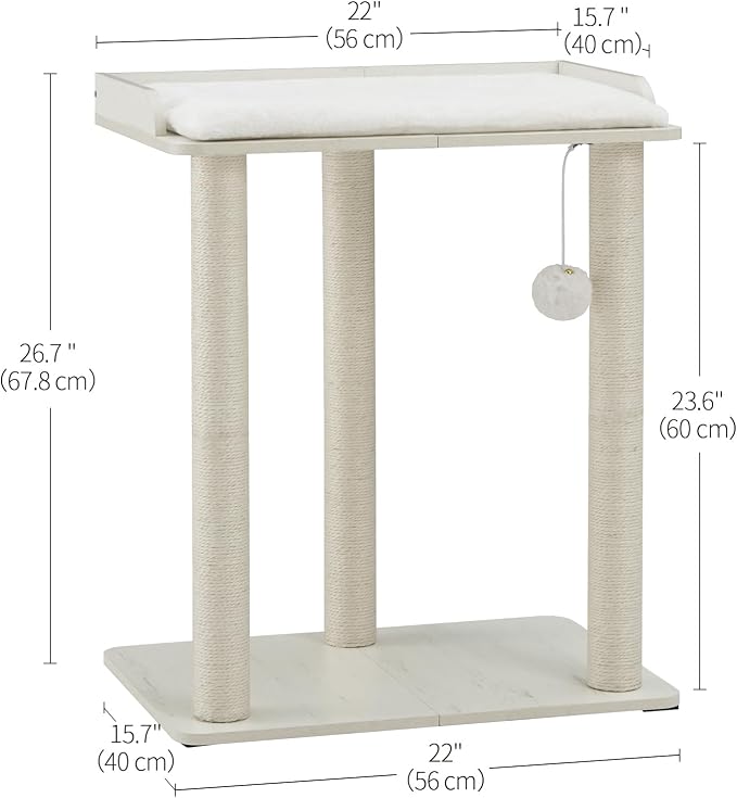 26.7in Large Cat Tree Tower Condo, Cat Scratch Posts for Indoor Cats, Big Plate, Three 23.6in Full Sisal Scratching Posts, White