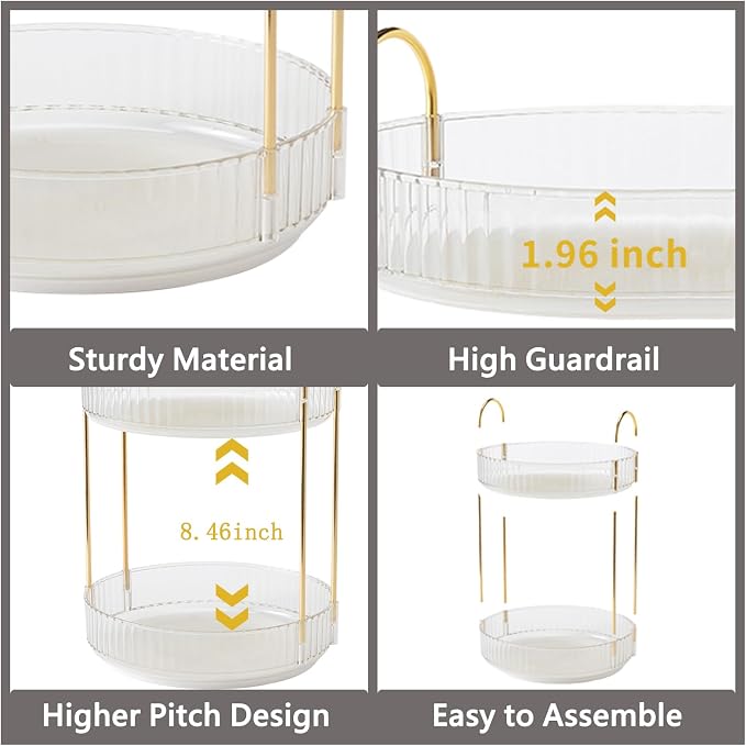 Asayuee 360 Rotating Makeup Organizer,2 Tier Large Capacity Make Up Organizers and Storage,Skincare Perfume Vanity Organizers,Bathroom Cosmetics Storage Organizer Countertop(Clear-2 Tier)