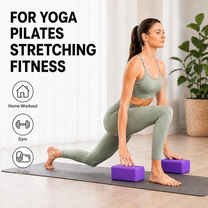 EXERZ Yoga Blocks 2 pack, Gym Blocks, Exercise Workout Fitness Bricks, Pilates Stretch Handstand Non-Slip