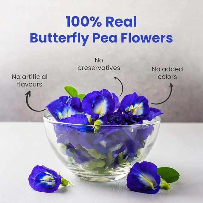 BLUE TEA - Butterfly Pea Flower Tea - 3.52 Oz (250+ Cups) Loose | Antioxidant Rich | Chemical Free - Caffeine Free - Detox Tea - Flower Based - Non Bitter | Zipper Packaging