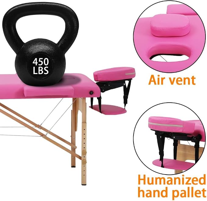 BestMassage Massage Bed Portable Massage Table 24 inch Wide Lash Bed Height Adjustable 3 Folding Spa Table with Non-Woven Bag for Spa Footmassage Facial CareSpa Tattoo