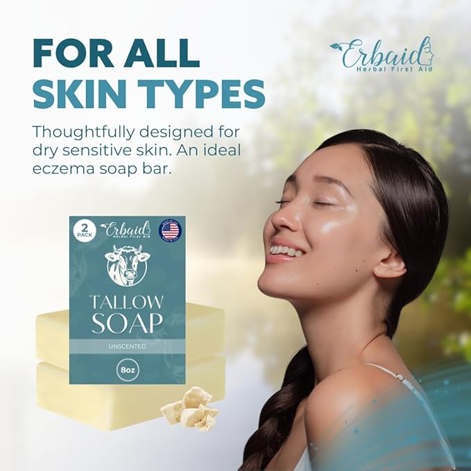 Beef Tallow Soap Bar – All Natural Grass Fed Tallow Soap Unscented – Moisturizing Face & Body Wash Great for Eczema, Dry, Itchy, Sensitive Skin – Handcrafted Bath Soap for Adults, Kids, Made in USA