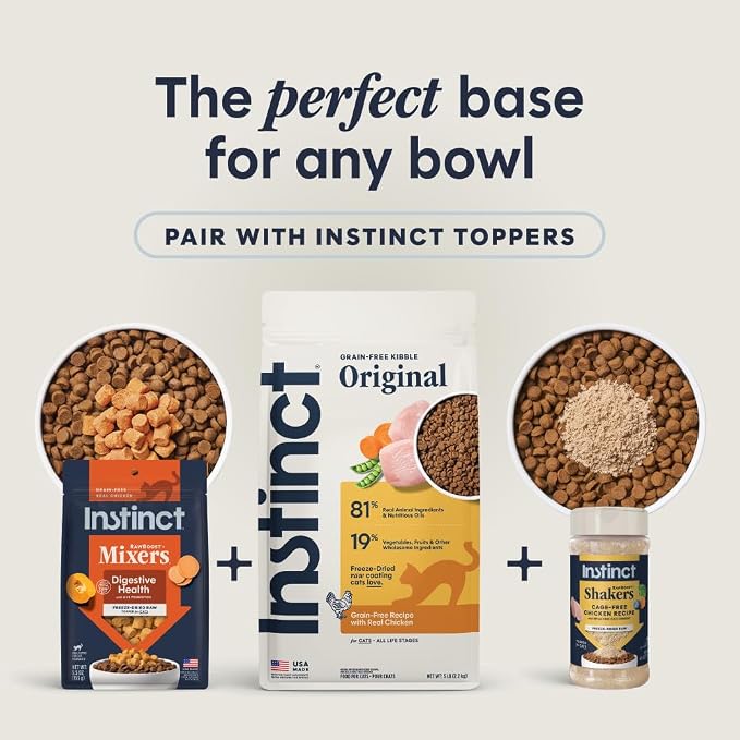 Instinct Original Dry Cat Food, Raw Coated Kibble, Real Chicken, 5 lb. Bag | Raw-coated kibble with cage-free chicken for strong muscles, digestive health, and healthy skin & coat, grain-free