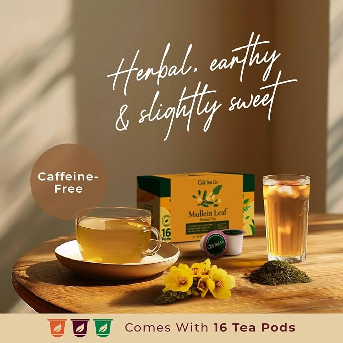Gya Tea Co Mullein Leaf Herbal Tea Pod (16 Count)- Decaf Wellness Tea for Body Comfort & Relaxing (Pack of 2)