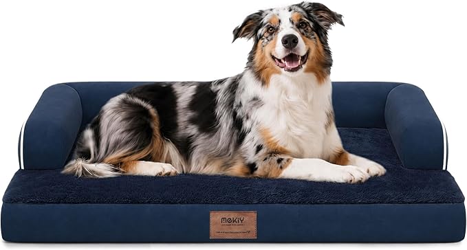 Orthopedic Washable Dog Bed with Bolster for Large Sized Dogs | Pillow Support for Neck Relief, Egg Crate Foam, Waterproof Liner, Anti-Slip Bottom, Machine Washable Cover, 38 x 25 Inch