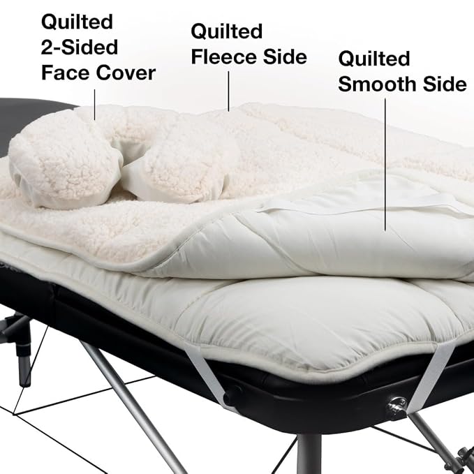 ForPro Premium Quilted Fleece Table Pad Set, Natural, Extra Soft, Hypoallergenic, for Massage Tables, Includes Massage Table Pad and Face Rest Cover