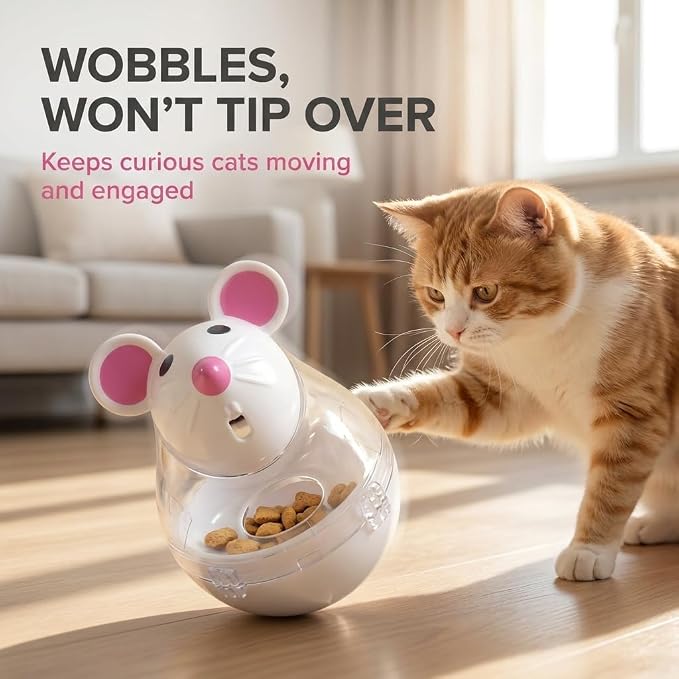 Beige Interactive Cat Toy, Mouse Shape Treat Dispenser, Food Storage Holder for Indoor Cats and Kittens, Cat Mice and Animals Toys for Pet Increases IQ Interactive & Food Dispensing