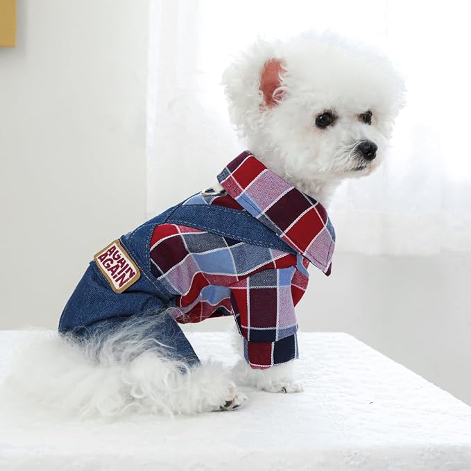 Dog Stylish Overalls Comfortable Puppy One Piece Outfits Summer Bib Overalls for Small Dogs Cute Pet Jumpsuit Onesie Chihuahua Yorkies Birthday Holiday Clothes Costume
