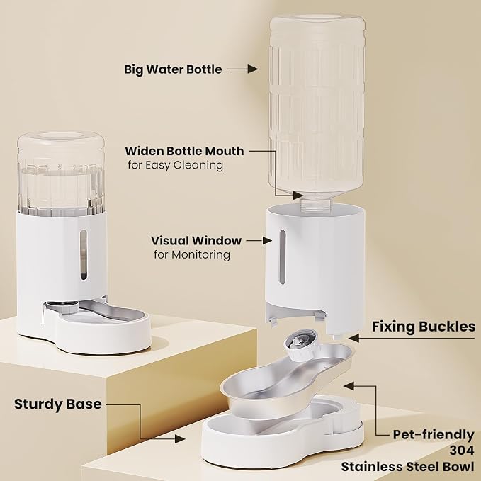 CZPET Automatic 8L Dog and Cat Water Dispenser Gravity Waterer | With Stainless Steel Bowl Gravity Waterer, Large Capacity and Drinking Area Noise-Free for Pets
