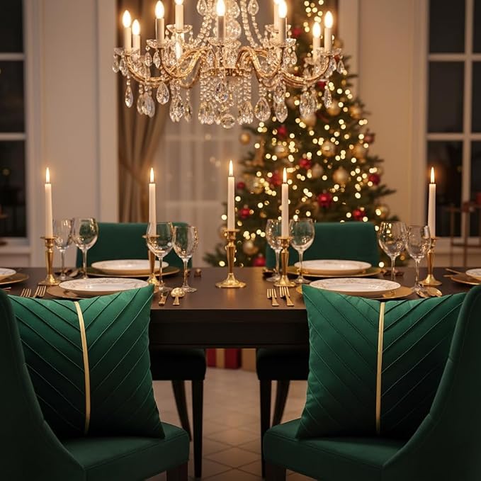 Velvet Throw Pillow Covers 18x18 Pack of 2 Gold Decor Dark Green | Soft Solid Pillow Covers,Modern Luxury Xmas Decor,for Couch Chair Sofa Bedroom Livingroom,Hidden Zipper,Ideal Gift,Easy Care