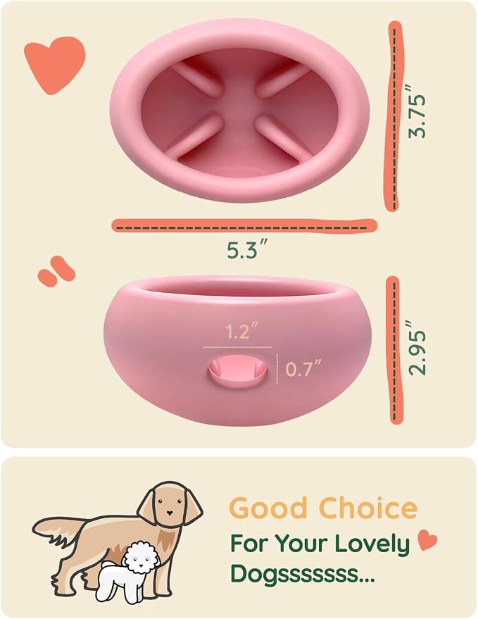 2-in-1 Dog Enrichment Toy & Slow Feeder - Interactive Freeze Licking Bowl and Treat Dispenser for Dogs, Relieves Boredom and Anxiety (5.3" x 3.75" x 2.95", Pink)