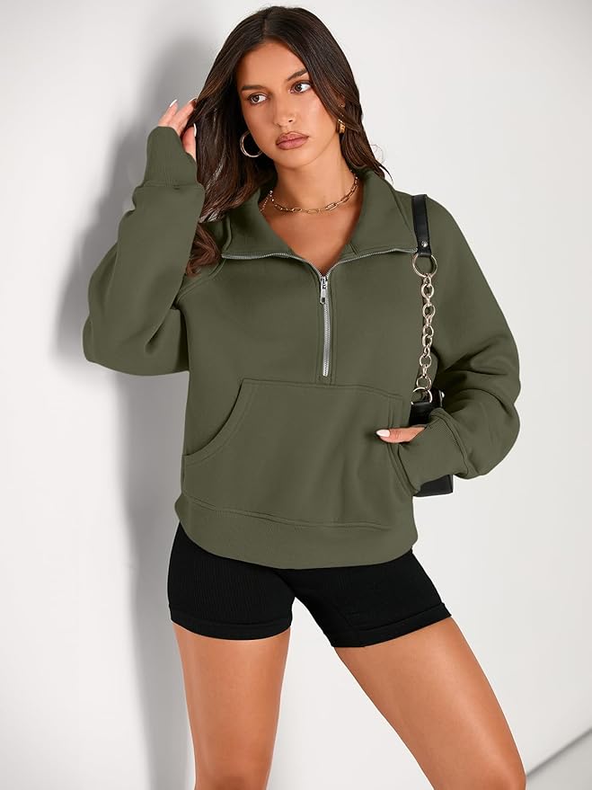 AUTOMET Womens Sweatshirts Half Zip Fleece Pullover Fall Outfits | Fall Fashion Clothes 2026,Cropped Sweatshirts,Cute Y2k Tops,Quarter Zipper Sweater,Winter Loungwear Outfits