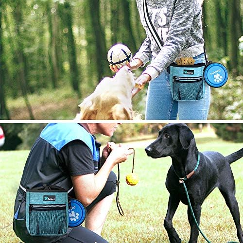 PetAmi Dog Treat Pouch | Dog Training Pouch Bag with Waist Shoulder Strap, Poop Bag Dispenser | Treat Training Bag for Treats, Kibbles, Pet Toys | 3 Ways to Wear (Turquoise) | No bowl included