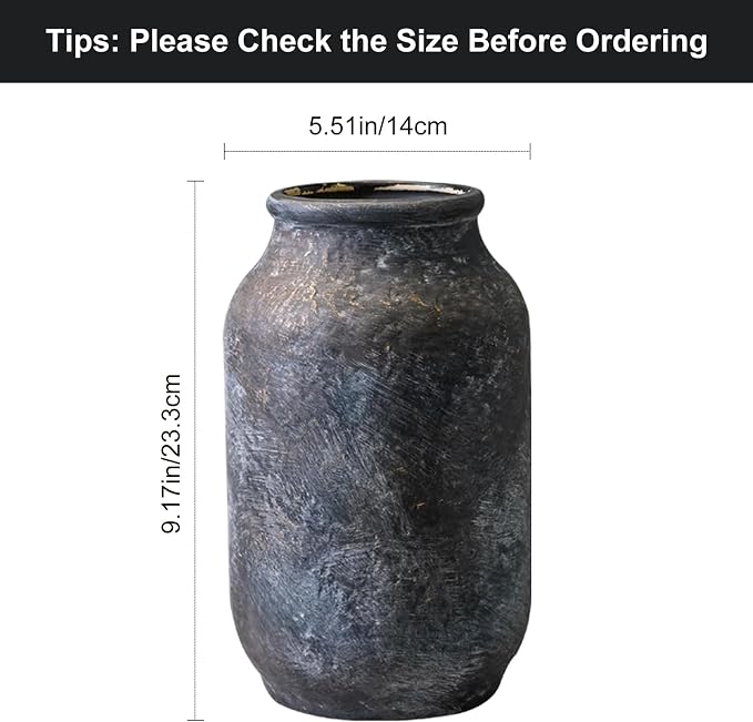 Rustic Ceramic Vase, Terracotta Pottery Decorative Vase, Farmhouse Decor for Living Room, Home, Fireplace, Shelf Decor, 9 Inch, Bronze