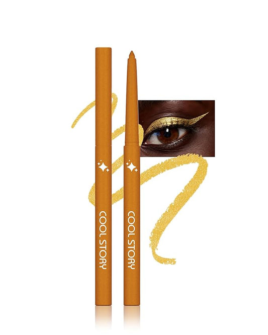Glitter Gel Eyeliner Pencil,Retractable Cream Gold Eye Liner Pencils,Waterline Eye Makeup Liners,Waterproof & Smudge Proof Glitter Eyeliner Facial Makeup Gift for Mature Women,Girls,Christmas-G02 Gold