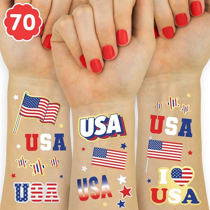 xo, Fetti Fourth of July Decorations Tattoos - 70 styles | Red White and Blue Party Supplies, 4th of July, USA Flag, Memorial Day