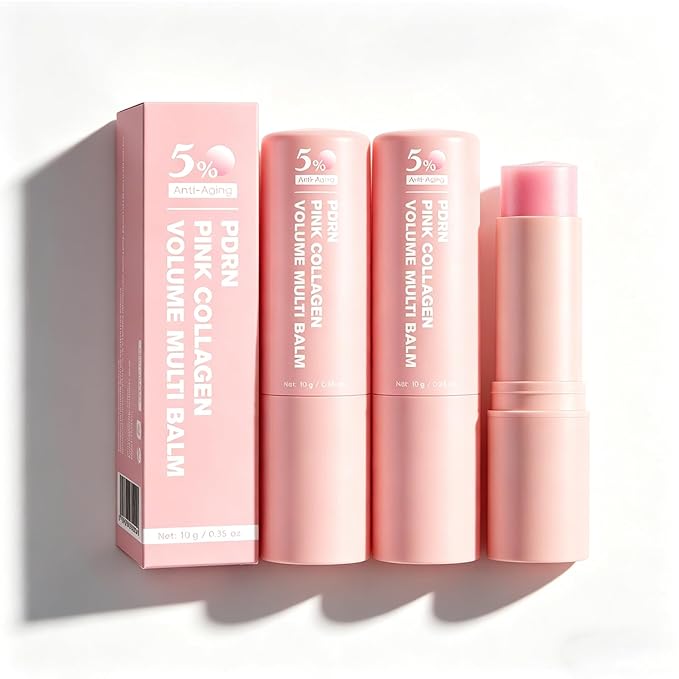 PDRN Pink Collagen Volume Multi Balm Stick, Pink Collagen Balm for Face, Lips, Eyes, Neck, Deep Hydrating & Nourishing for Smooth Skin, Non Greasy (3pc)