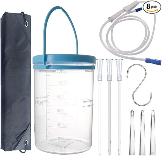 Enema Bucket Kit for Colon Cleansing with 6Pcs Enema Nozzle Tips Colon Tube Replacement, Coffee Enema kit for Constipation Detox 6ft Silicone Tubing Hose Home Shower Enema Intestinal Rinser Irrigator