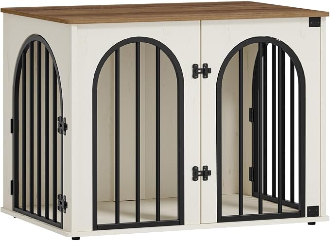 Hzuaneri 31.5'' Dog Crate Furniture,Dog Kennel Indoor for Small/Medium Dogs | Dog Kennel Furniture Wooden Dog Cage Heavy Duty Dog Crate Decorative Pet House End Side Table TV Stand,White Brown DFC85114B