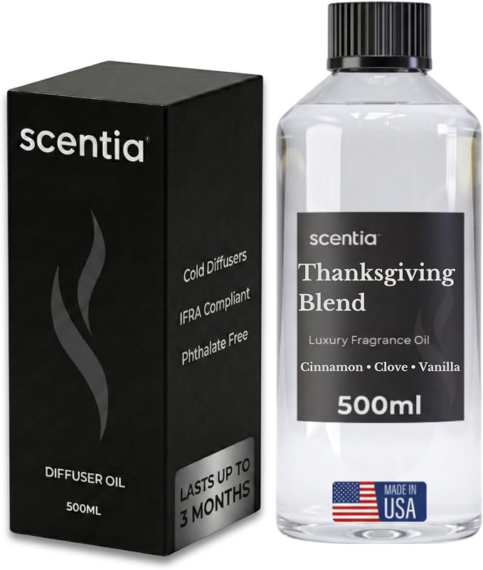Scentia Thanksgiving Blend Essential Oil – 500 ml Premium Holiday Diffuser Oil with Cinnamon, Clove, Vanilla & Coconut | Bulk Aromatherapy for Homes, Spas, Hotels & DIY Crafts