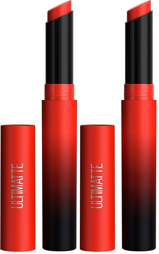 Maybelline Color Sensational Ultimatte Matte Lipstick, Non-Drying, Intense Color Pigment, More Scarlet, Scarlet Red, 1 Count (Pack of 2)